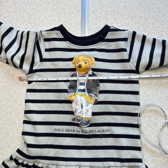 RALPH LAUREN Sweater Dress Girls Striped Nautical Polo Bear Fleece Lined Toddler - Picture 11 of 12